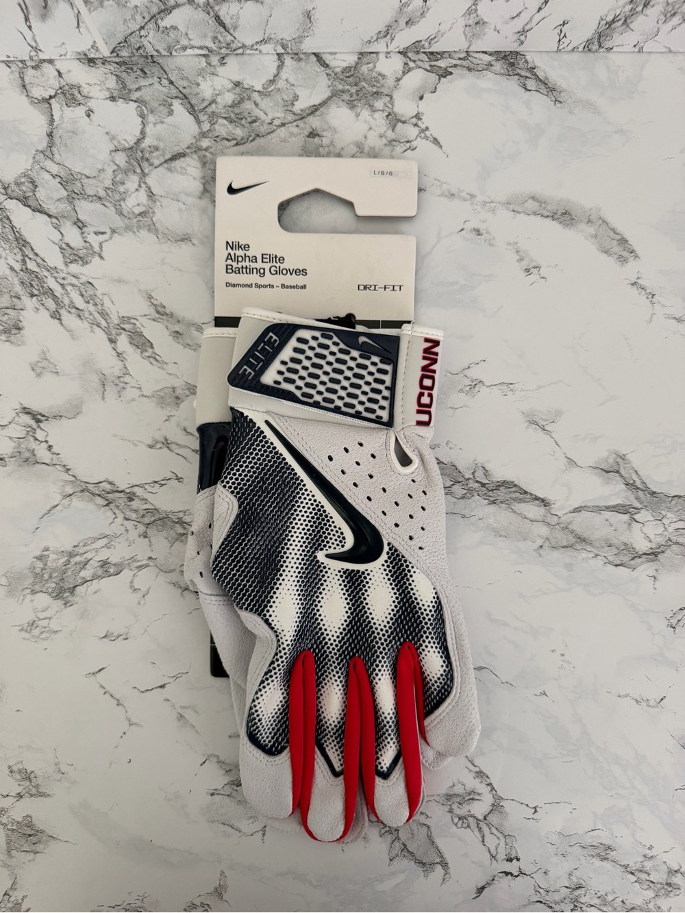 Nike Alpha Elite UCONN PE Batting Baseball Gloves Leather Men’s Size Large